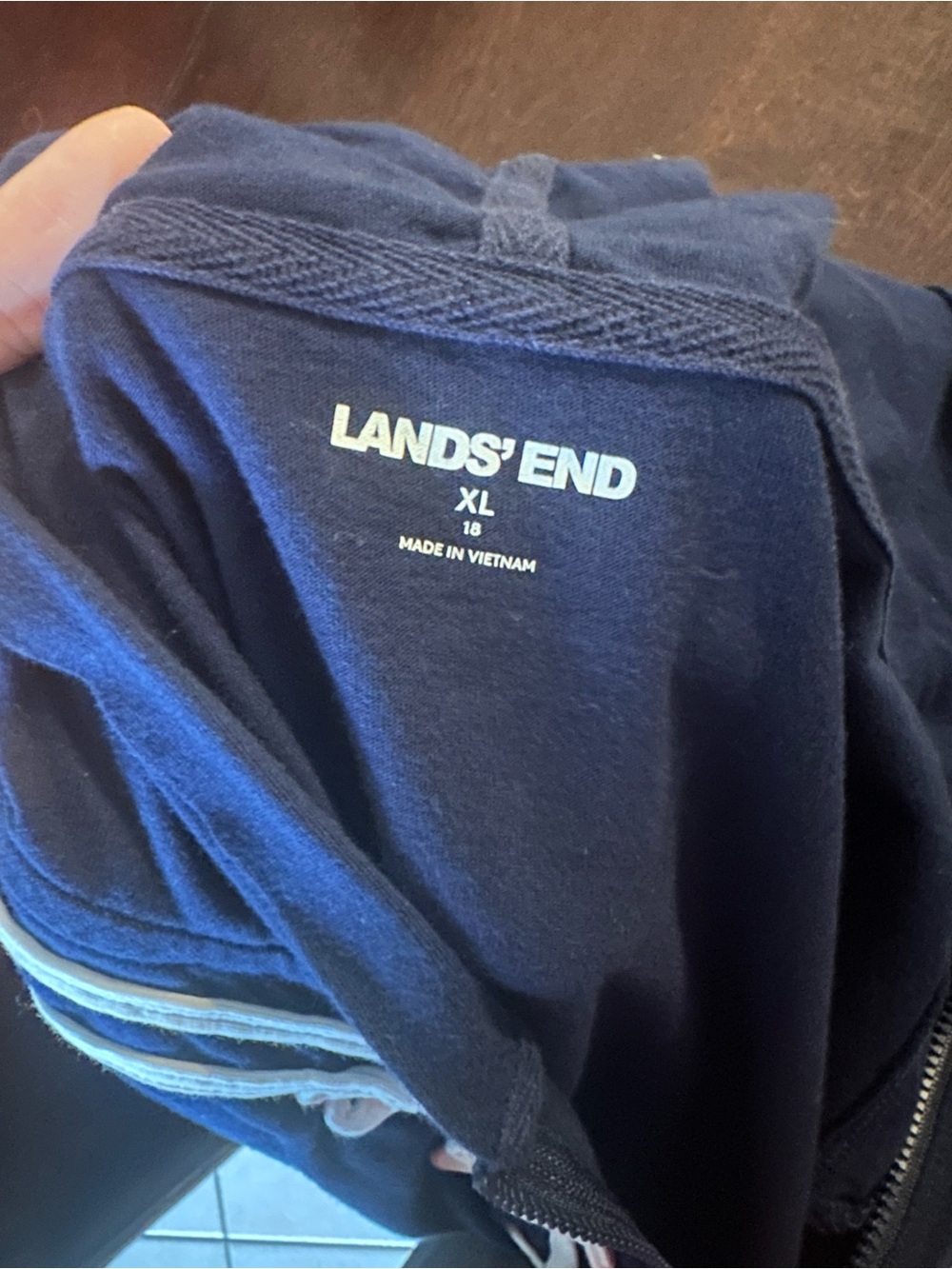 Lands’ End Navy Hooded Cover-Up Dress Swim Tunic XL 100% Cotton Coastal Chic - Picture 8 of 8
